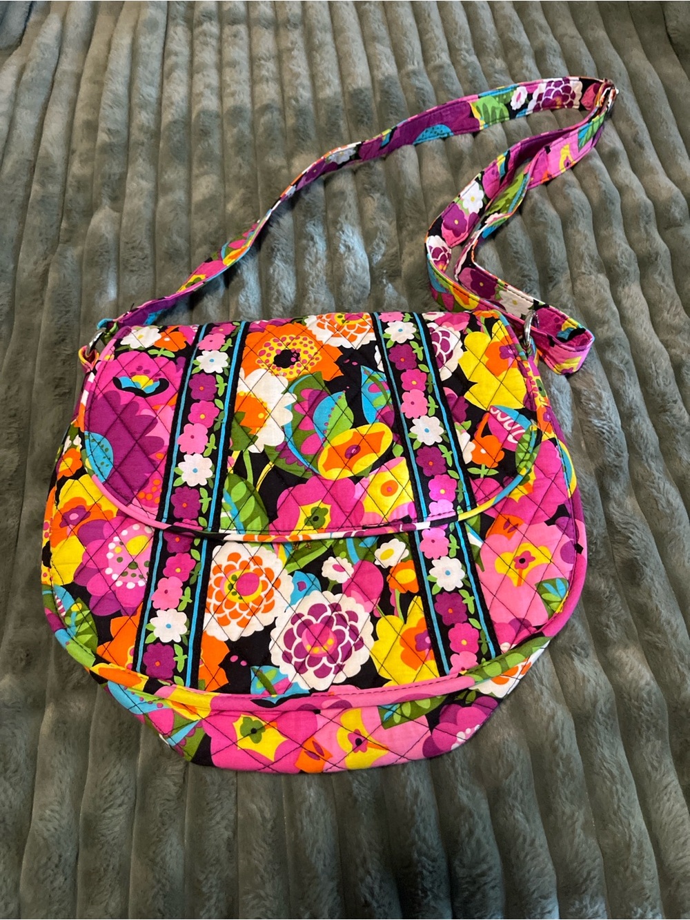 Quilted Floral Crossbody Bag in Bright Pink